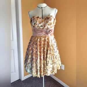Gold Flower Sequins and Rhinestone Formal Dress Landmark